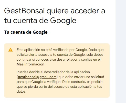 Pantalla GestBonsai quiere acceder a tu cuenta de Google